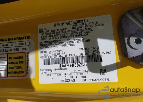 2015 Ford Mustang Gt Premium from USA, damaged, VIN 1FA6P8CF4F5362399